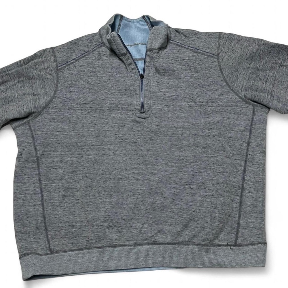 Tommy Bahama Sweater Mens 2XL? Blue Quarter Zip Pullover Reversible Casual